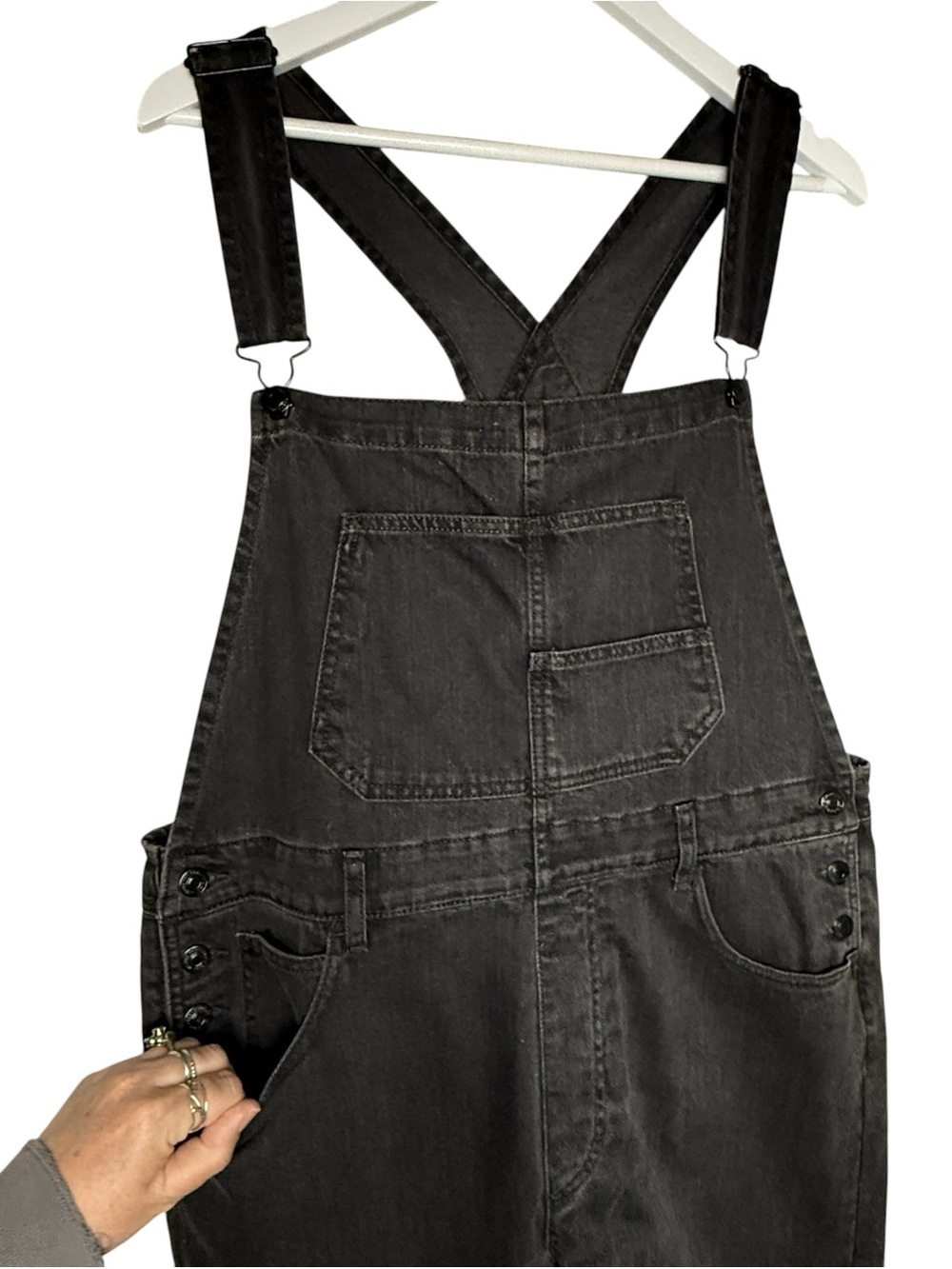 Free People X We The Free ZIGGY Overalls Mineral Black Bib Denim SZ XL Full Leng - Picture 5 of 13